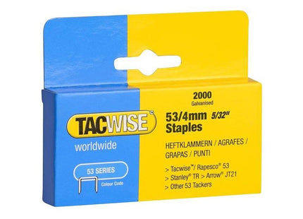 Tacwise 53 Light-Duty Staples 4mm (Type JT21 A) (Pack 2000) Tacwise - RockBottom Northampton