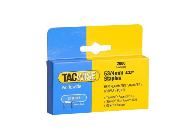 Tacwise 53 Light-Duty Staples 4mm (Type JT21 A) (Pack 2000) Tacwise - RockBottom Northampton