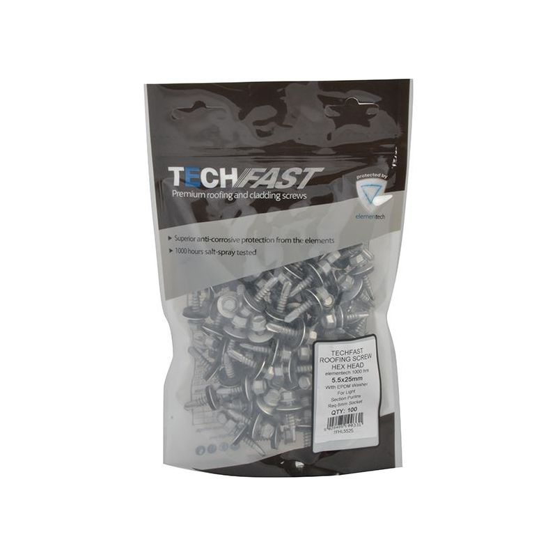 Forgefix TechFast Hex Head Roofing Screw Self-Drill Light Section 5.5 x 25mm Pack 100 ForgeFix - RockBottom Northampton