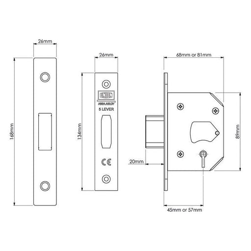 Union StrongBOLT 2105S Polished Brass 5 Lever Mortice Deadlock Visi 81mm 3in UNION - RockBottom Northampton