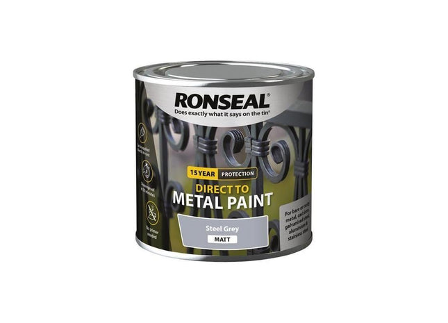 Ronseal Direct to Metal Paint Steel Grey Matt 250ml Ronseal - RockBottom Nothampton