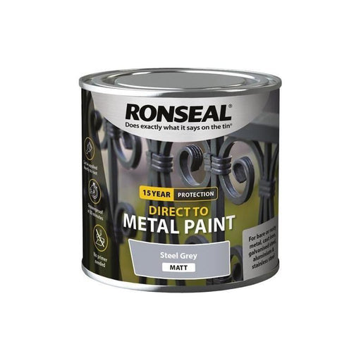 Ronseal Direct to Metal Paint Steel Grey Matt 250ml Ronseal - RockBottom Nothampton