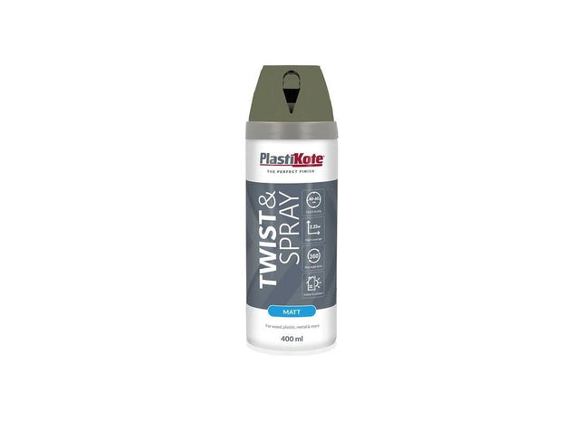 Plastikote Twist & Spray Matt 400ml Olive Green PlastiKote - RockBottom Nothampton