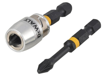 Dewalt Power Tools Impact Torsion Bits PZ2 x 50mm (x2) and Magnetic Screwlock Sleeve DeWALT Power Tools - RockBottom Northampton