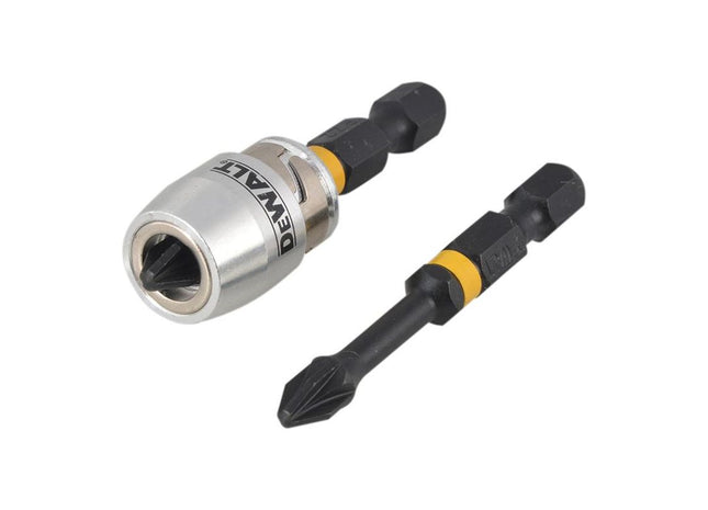 Dewalt Power Tools Impact Torsion Bits PZ2 x 50mm (x2) and Magnetic Screwlock Sleeve DeWALT Power Tools - RockBottom Northampton