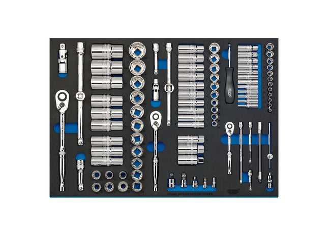 Draper Socket Set in Full Plus Drawer EVA Insert Tray, 1/4", 3/8" & 1/2" (96 Pie Draper - Town Tools 