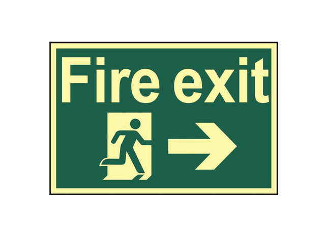 Scan Fire Exit Running Man Arrow Right - Photoluminescent 300 x 200mm Scan - RockBottom Nothampton
