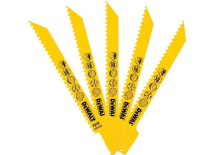 Dewalt Power Tools Bi-Metal Reciprocating Blade for Wood, Fine Fast Cuts 152mm x 6 TPI (Pack 5) DeWALT Power Tools - RockBottom Northampton