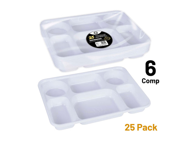 25pc Deluxe 6 Compartment Plastic Dinner Plates