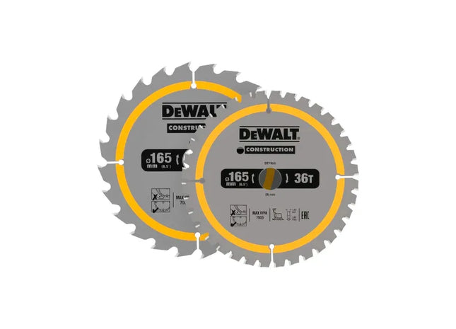 Dewalt Power Tools DT90270 Construction Circular Saw Blade 2 Pack 165 x 20mm x 24T/36T DeWALT Power Tools - RockBottom Northampton