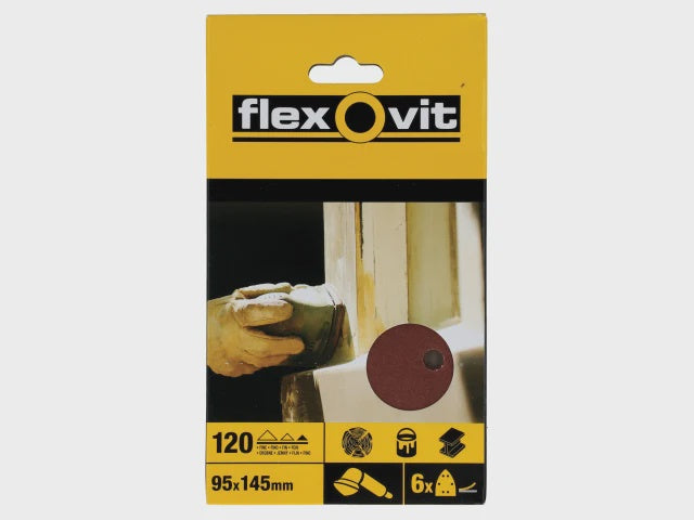 Flexovit Detail Hook & Loop Sanding Sheets 95x145mm Medium 80G (Pack 6)