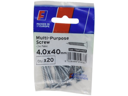 Multi-Purpose Screw 20 per pack ZP 4.0x40mm