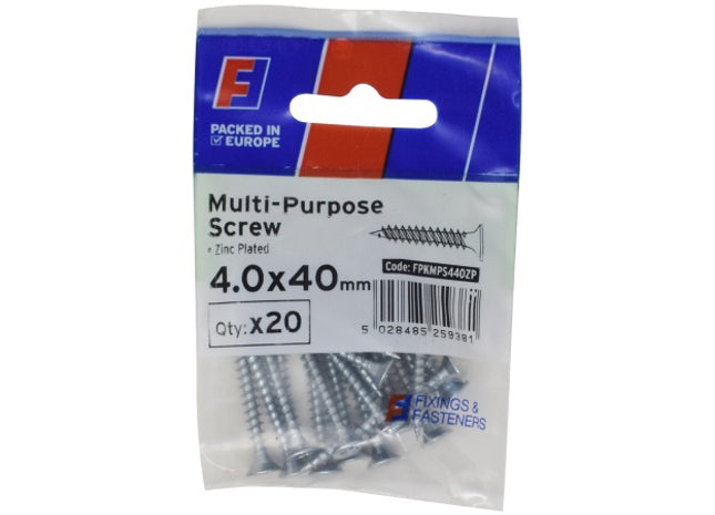 Multi-Purpose Screw 20 per pack ZP 4.0x40mm