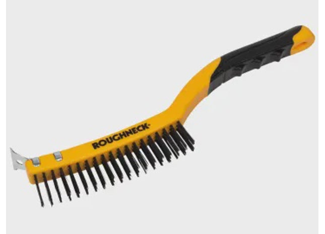 Roughneck Carbon Steel Wire Brush Soft Grip with Scraper 355mm (14in)