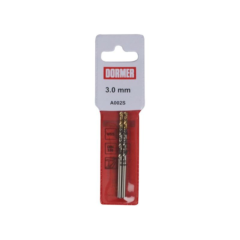 Dormer A002 HSS-TiN Coated Jobber Drills (2) 3.0mm OL:61mm WL:33mm Dormer - RockBottom Northampton