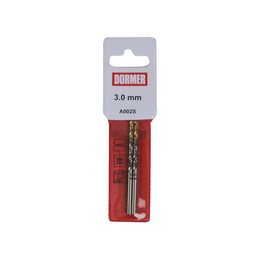 Dormer A002 HSS-TiN Coated Jobber Drills (2) 3.0mm OL:61mm WL:33mm Dormer - RockBottom Northampton