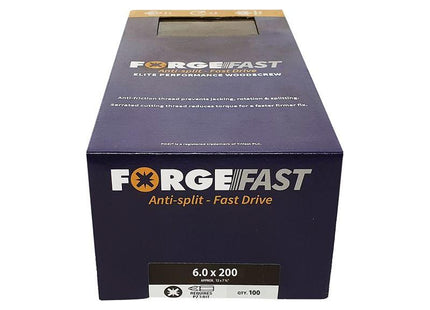 Forgefix ForgeFast Pozi Compatible Elite Performance Wood Screw ZY 6.0 x 200mm Box 100 ForgeFix - RockBottom Northampton