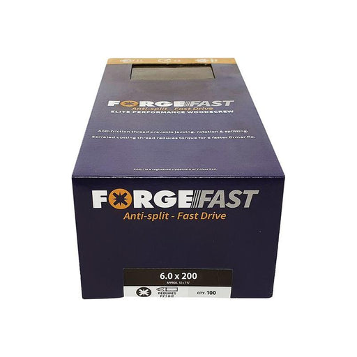 Forgefix ForgeFast Pozi Compatible Elite Performance Wood Screw ZY 6.0 x 200mm Box 100 ForgeFix - RockBottom Northampton