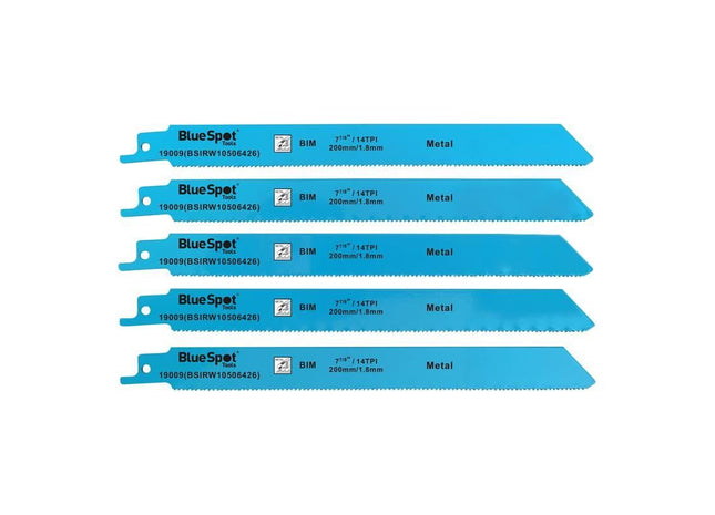 Bluespot Tools Bi-Metal Reciprocating Saw Blade 240mm x 5 TPI Pack of 5 BlueSpot Tools - RockBottom Northampton
