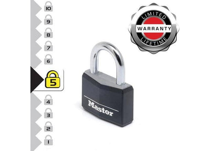 Master Lock Aluminium Black Vinyl Cover 40mm Padlock 4-Pin Master Lock - RockBottom Northampton