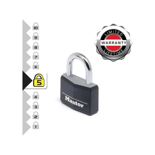 Master Lock Aluminium Black Vinyl Cover 40mm Padlock 4-Pin Master Lock - RockBottom Northampton
