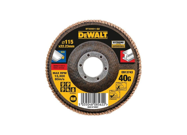 Dewalt Power Tools Extreme Flap Disc 115 x 22.2mm 40G DeWALT Power Tools - RockBottom Northampton