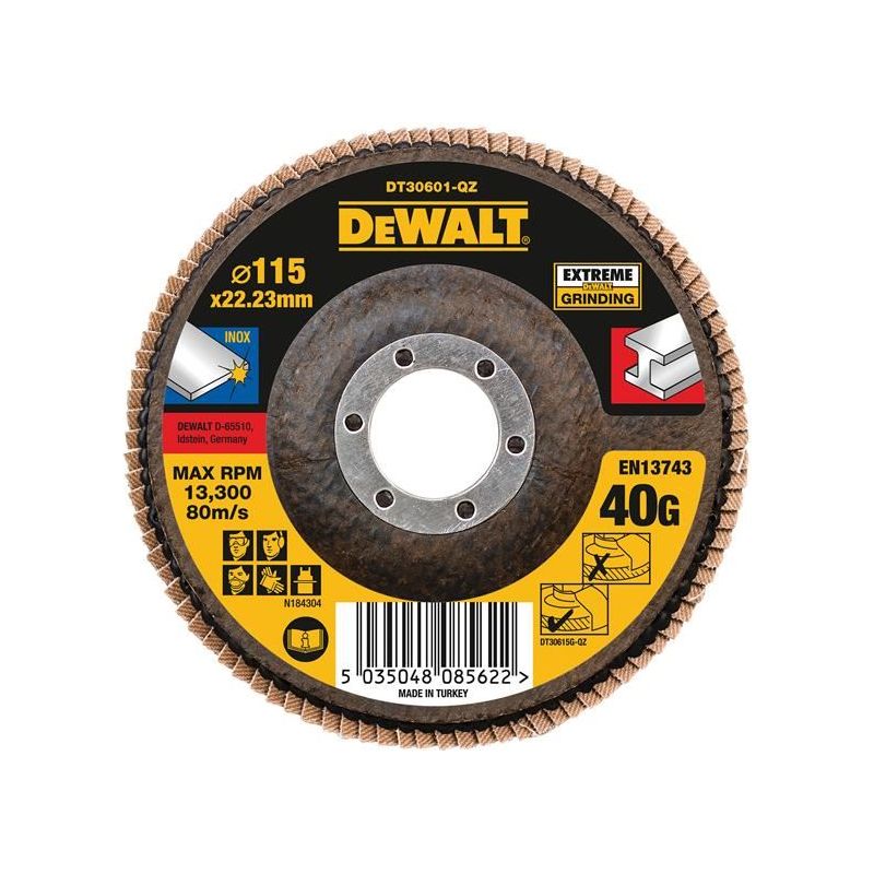 Dewalt Power Tools Extreme Flap Disc 115 x 22.2mm 40G DeWALT Power Tools - RockBottom Northampton
