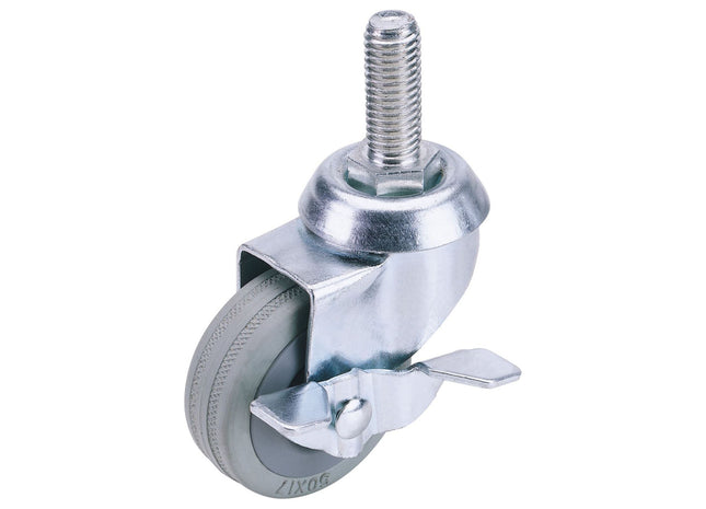 Draper Swivel Bolt Fixing Rubber Castor with Brake, 50mm Diameter, S.W.L. 50kg Draper - Town Tools 