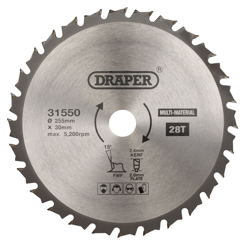 Draper TCT Multi-Purpose Circular Saw Blade, 255 x 30mm, 28T 31550 Draper - Town Tools 
