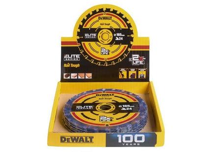 Dewalt Power Tools 24T ELITE™ Series 165mm Circular Saw Blade CDU (10 Blades) DeWALT Power Tools - RockBottom Northampton
