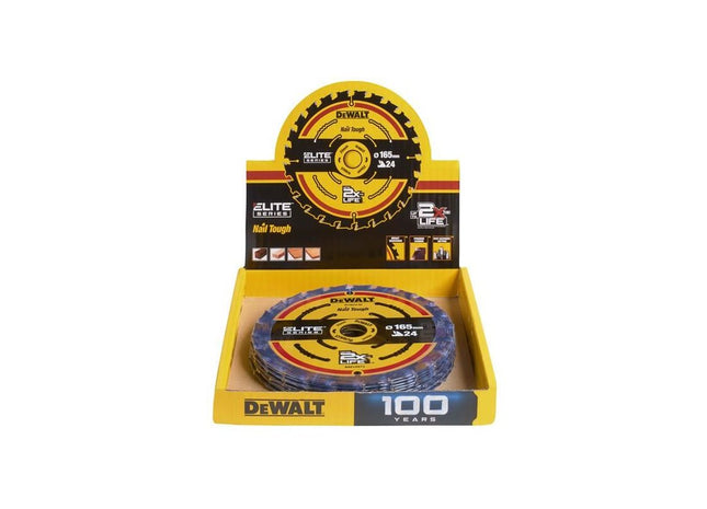 Dewalt Power Tools 24T ELITE™ Series 165mm Circular Saw Blade CDU (10 Blades) DeWALT Power Tools - RockBottom Northampton