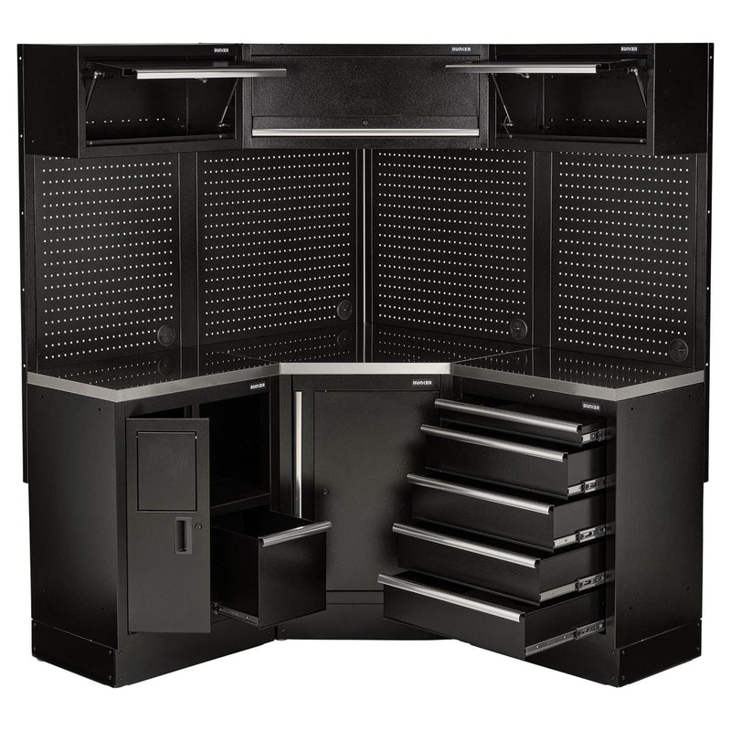 Bunker 18 Piece Modular Storage Corner Combo with Stainless Steel Worktop, 3454mm Draper - Town Tools