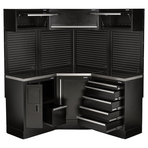 Bunker 18 Piece Modular Storage Corner Combo with Stainless Steel Worktop, 3454mm Draper - Town Tools