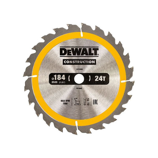 Dewalt Power Tools Portable Construction Circular Saw Blade 184 x 16mm x 24T DeWALT Power Tools - RockBottom Northampton