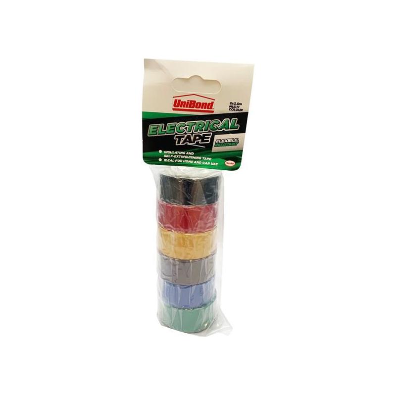 Unibond Electrical Tape (6 Colour Pack) 19mm x 3.5m UniBond - RockBottom Northampton
