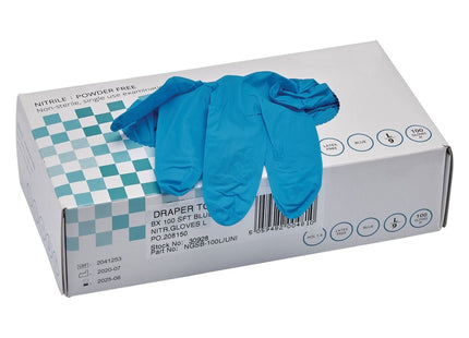 Draper Nitrile Gloves, Large, Blue (Pack of 100) 30928 Draper - Town Tools 