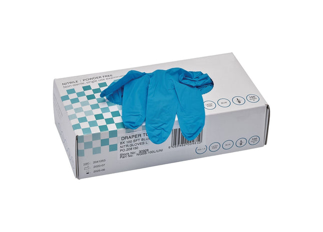 Draper Nitrile Gloves, Large, Blue (Pack of 100) 30928 Draper - Town Tools 