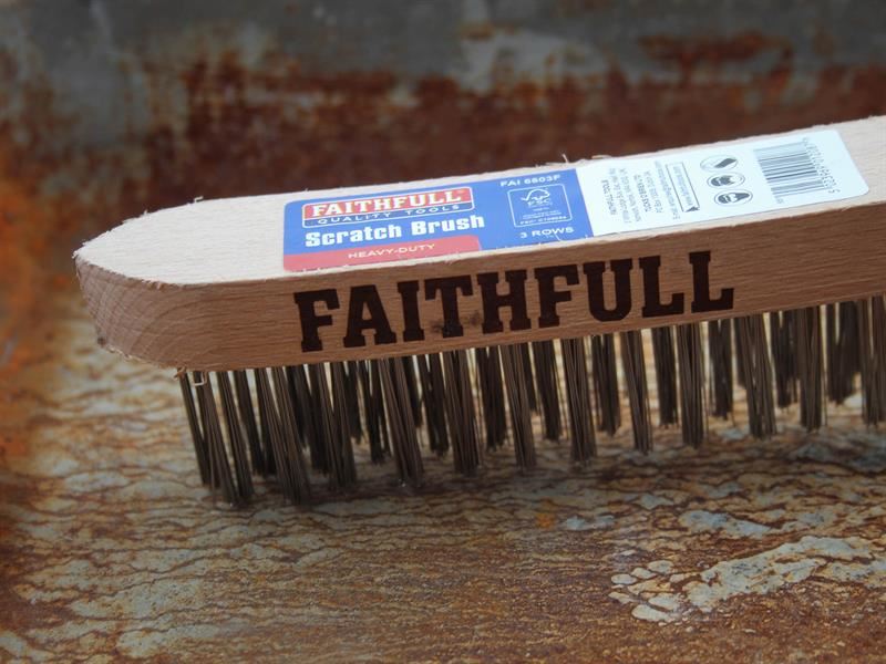 Faithfull Heavy-Duty Scratch Brush, Three Row Faithfull - RockBottom Northampton