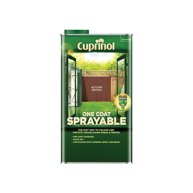 Cuprinol One Coat Sprayable Fence Treatment Autumn Brown 5 litre Cuprinol - RockBottom Northampton