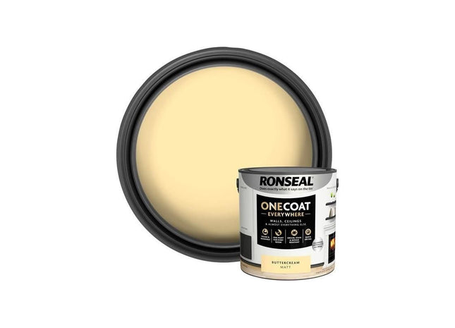 Ronseal One Coat Everywhere Interior Paint Buttercream Matt 2.5 litre Ronseal - RockBottom Nothampton