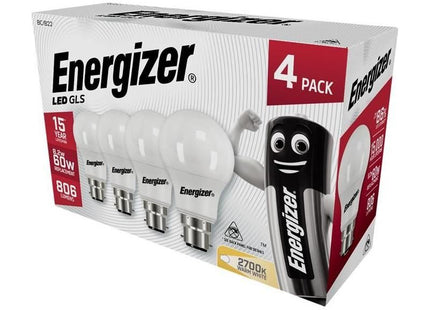Energizer® LED BC (B22) Opal GLS Non-Dimmable Bulb, Warm White 806 lm 8.2W (Pack 4) Energizer® - RockBottom Northamptin