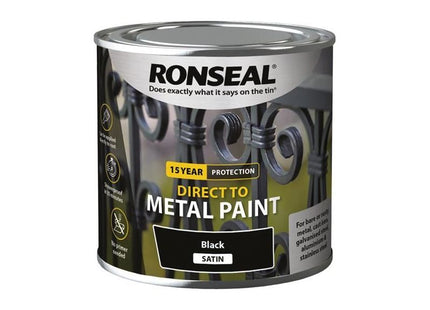 Ronseal Direct to Metal Paint Black Satin 250ml Ronseal - RockBottom Nothampton