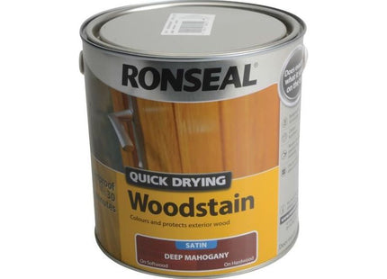 Ronseal Quick Drying Woodstain Satin Deep Mahogany 2.5 litre Ronseal - RockBottom Nothampton