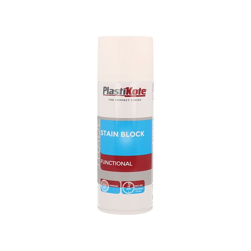 Plastikote Trade Stain Block Spray Paint White 400ml PlastiKote - RockBottom Nothampton