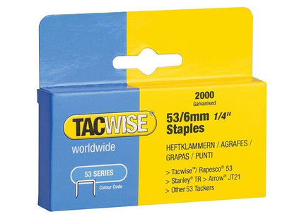 Tacwise 53 Light-Duty Staples 6mm (Type JT21 A) (Pack 2000) Tacwise - RockBottom Northampton