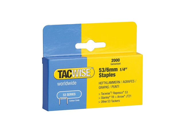 Tacwise 53 Light-Duty Staples 6mm (Type JT21 A) (Pack 2000) Tacwise - RockBottom Northampton