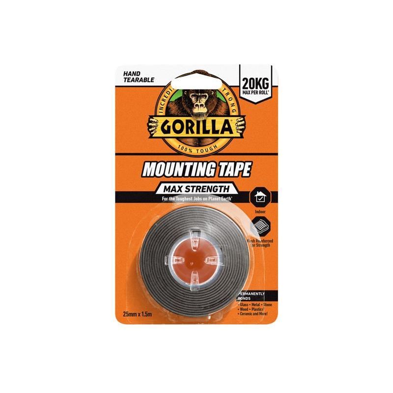 Gorilla Glue Max Strength Indoor Mounting Tape 25mm x 1.5m Black Gorilla Glue - RockBottom Northampton