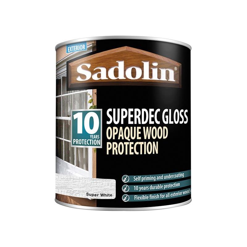 Sadolin Superdec Opaque Wood Protection Super White Gloss 1 litre Sadolin - RockBottom Nothampton