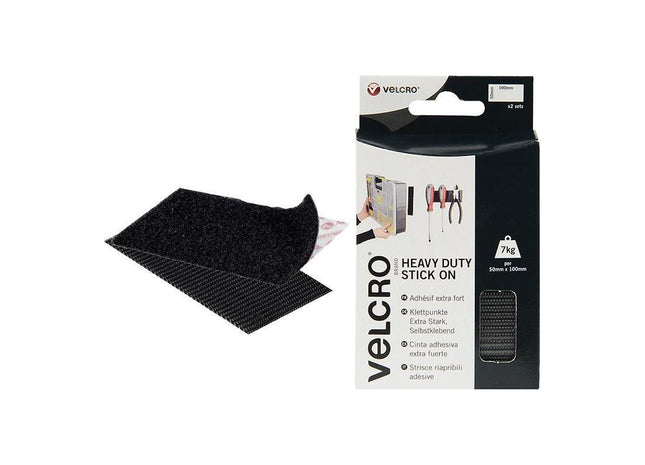 Velcro® Brand VELCRO® Brand Heavy-Duty Stick On Strips (2) 50 x 100mm Black VELCRO® Brand - RockBottom Northampton