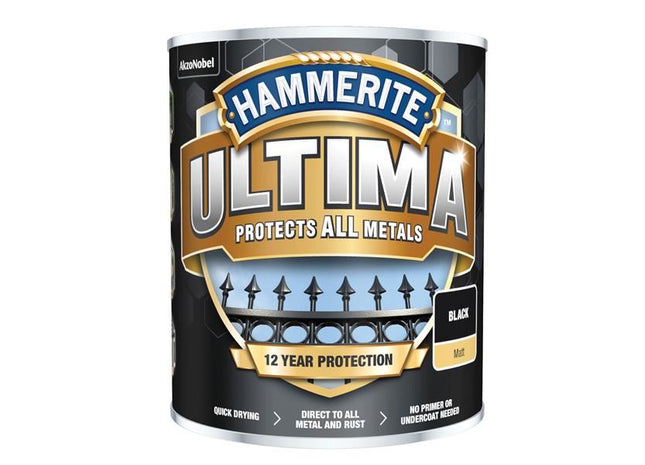 Hammerite Ultima Metal Paint Matt Black 750ml Hammerite - RockBottom Northampton
